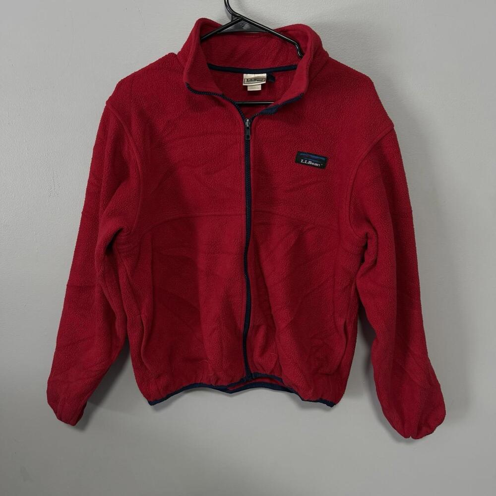 LL Bean Red Full Zip Vintage Fleece Jacket Womens Medium USA Made Classic Winter